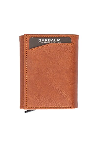 Garbalia Men's Tan Lyons Mechanism Card Holder Wallet