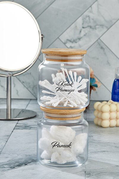 FBZhome Скляна декоративна баночка для бавовни з вушками та кришкою 500 мл