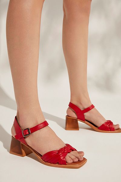Ziya Red Genuine Leather Women's Heeled Sandals -141992z19001