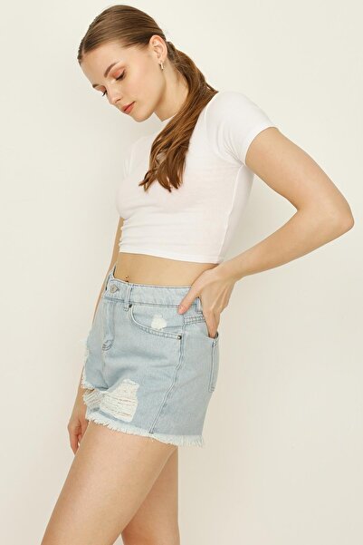 Select Moda Γυναικείο τζιν σορτς με λεπτομέρειες σε γαλάζιο χρώμα