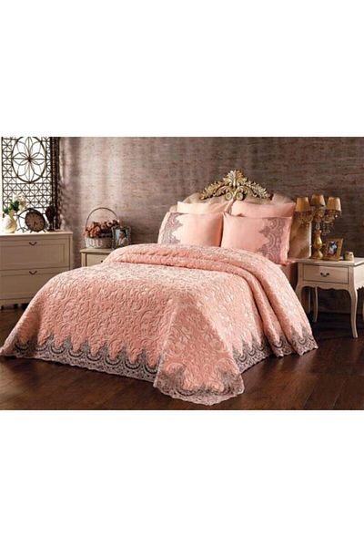 tutku home Beige French Lace Blanket Set
