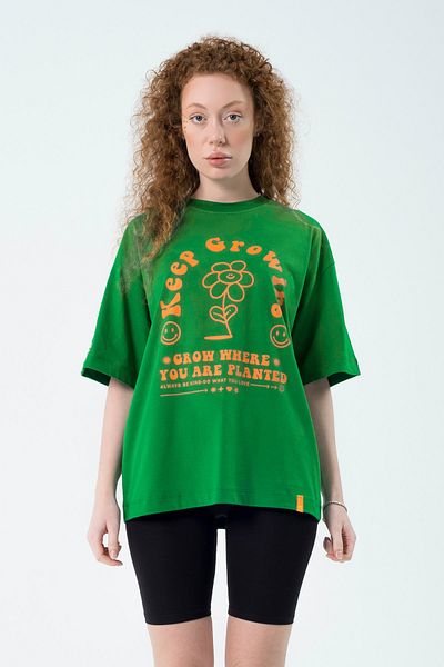 Eazy Co Eazy Green Keep Growing Unisex Extra Oversize Printed Short Sleeve T-shirt