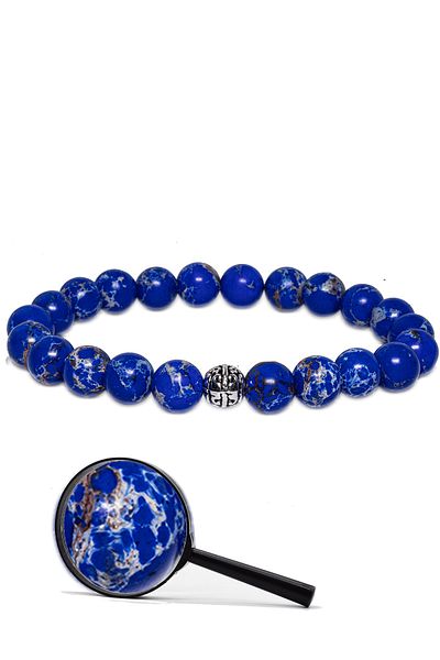 Tesbih Atölyesi Natural Blue Varicite Stone Bracelet with Certified A+ Silver Device