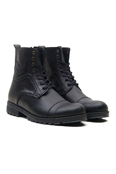 MUYAL SHOES Siyah Bağcıklı Ve Fermuarlı Erkek Uzun Çavuş Bot