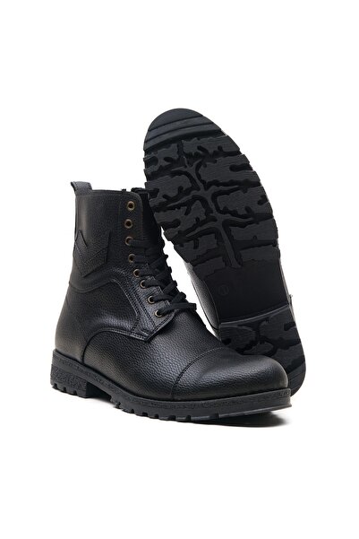 MUYAL SHOES Siyah Bağcıklı Ve Fermuarlı Erkek Uzun Çavuş Bot