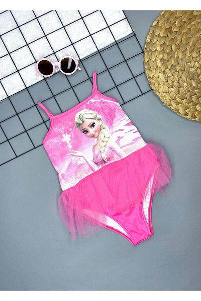 dg kids Pink Elsa Ballerina Printed Tulle Girls' Swimsuit - Princess of Ice