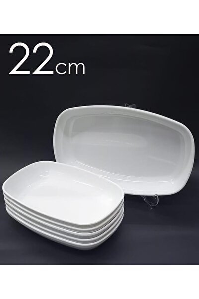 abnturk 3 Adet Beyaz Melamin Kayık Tabak 22x14cm Salata Kebap Tabağı Ev Lokan...