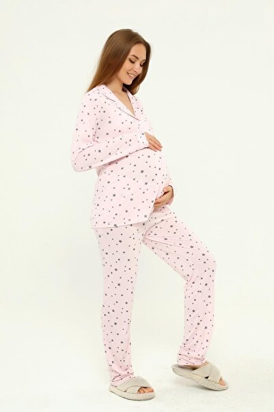Generic Brand Front Buttoned Maternity and Postpartum Seasonal Long Sleeve Pajama Set