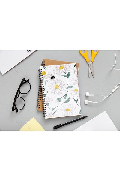 paperlab A5 Daisy Patterned Spiral Hard Cover Lined Notebook