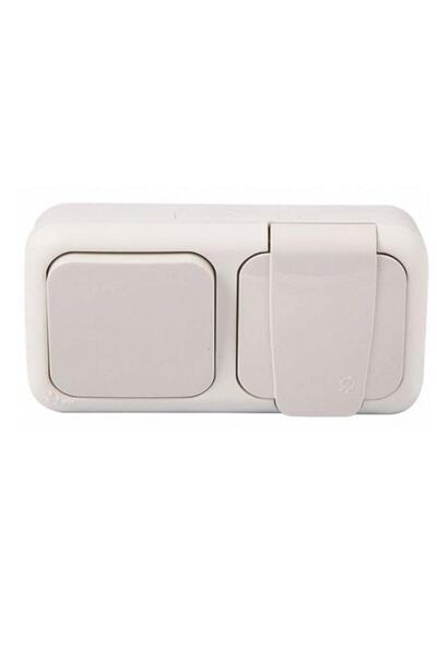 VİKO Palmiye Sıva Üstü Anahtar + Topraklı Priz Kombine Set ( Su Sıçramalarına Dayanıklı)