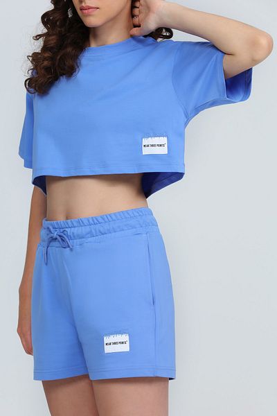 Wear Three Points Blue Weekend Crop T-shirt