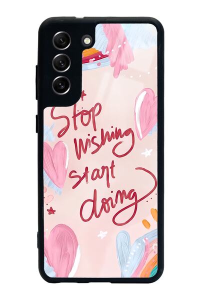 Spoyi Samsung S21 Fe Pembe Motto Tasarımlı Glossy Telefon Kılıfı