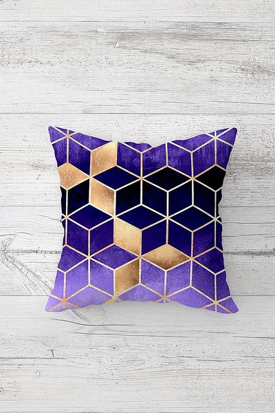 on the clouds Față de pernă cu fermoar ascuns cu model geometric albastru pe o parte