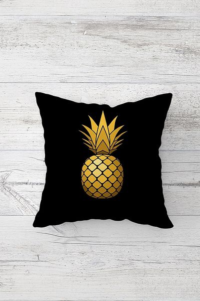 on the clouds Față de pernă cu fermoar ascuns imprimat pe o parte cu model de ananas auriu