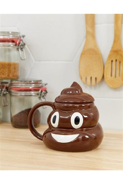 Genel Markalar Sevimli Poo Şekilli Kapaklı 3D Kupa, Kahverengi, Hediye Fincan