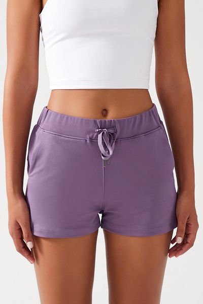 Los Ojos Damen-Sportshorts mit Taschen, elastischem Bund und Basic-Passform in Flieder
