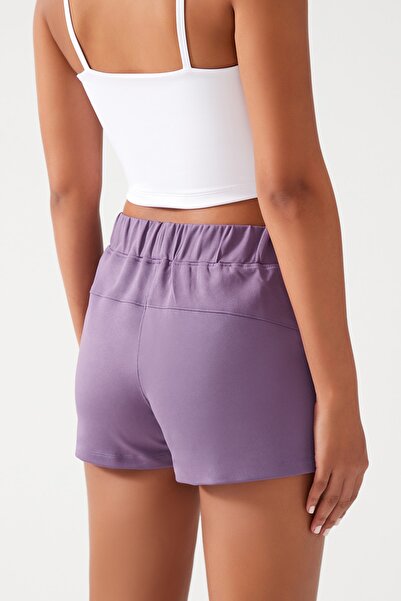 Los Ojos Kadın Lila Cepli Beli Lastikli Basic Fit Spor Şort Shorts