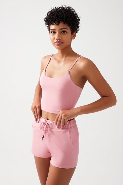 Los Ojos Damen-Sportshorts mit rosa Taschen und elastischem Bund, Basic-Passform