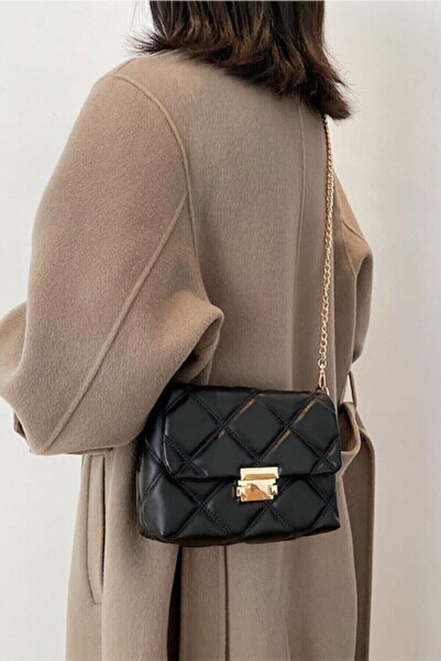 bag&more Geantă de umăr neagră matlasată cu model cu lanț pentru femei