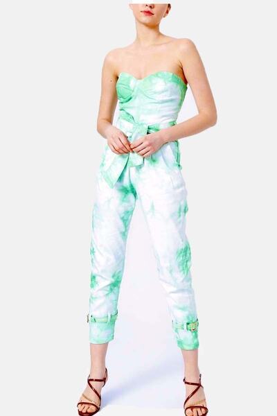 Rocky girl Straplez Batik Desen Detaylı Tulum