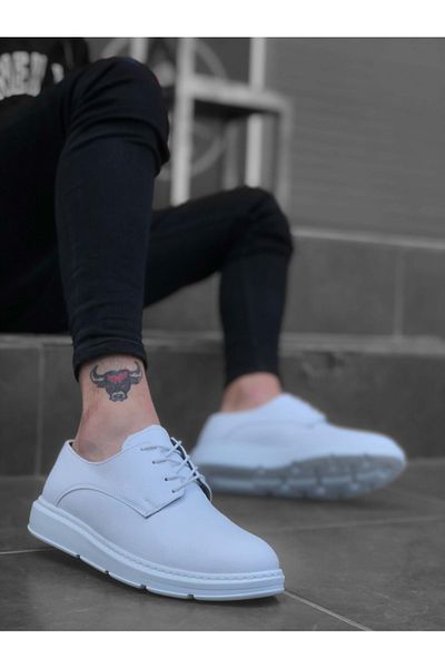 Fusem BA0003 Lace-Up Classic White Thick Sole Casual Men's Shoes
