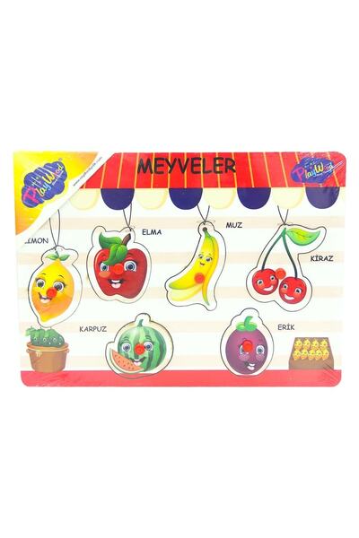 PlayWoods Eğitici Ahşap Tutmalı Meyveleri Öğreniyorum Çocuk Puzzle Oyun Set