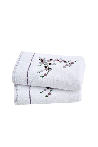 kiraz 50x100 Purple Flower Embroidered Set of 2 Towels