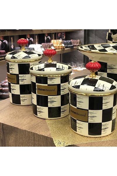 ACAR XAP-21-0516 Qualita King Enamel 3 Piece Checkerboard Spice Jar Set