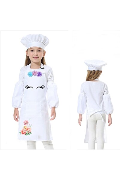 RAY TİCARET Set șorț alb 3 piese șorț bucătar copii șorț bucătărie șorț bucătar