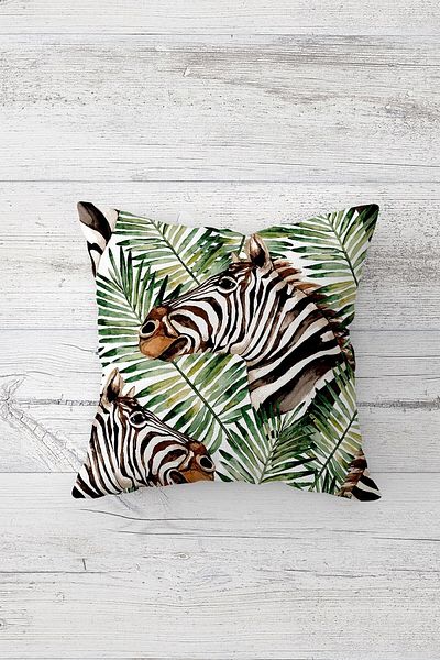 Pelangi Tropical Zebra Pattern Double Sided Printed Hidden Zippered Pillowcase Throw Pillow Seat Pillowcase