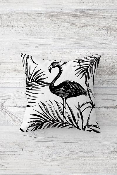 Pelangi Gray Flamingo Pattern Double Sided Printed Hidden Zippered Pillowcase Throw Pillow Seat Pillowcase