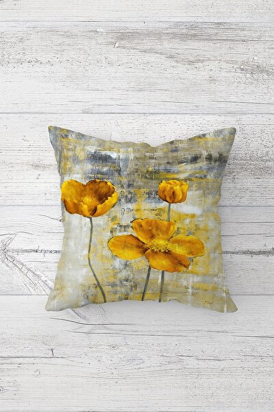 Pelangi غطاء وسادة أريكة بسحاب مخفي مطبوع على الجانبين بنمط الخشخاش الأصفر عل...