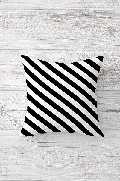 Pelangi غطاء وسادة أسود مخطط على الوجهين مطبوع عليه سحاب مخفي غطاء وسادة للمقعد