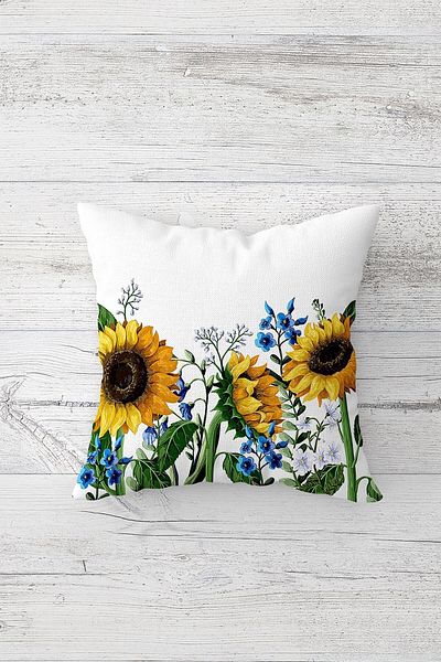 Pelangi Sunflower Field Double Sided Printed Hidden Zippered Pillowcase Throw Pillow Seat Pillowcase