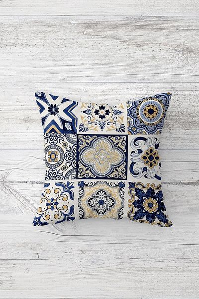 Pelangi Ethnic Tile Patterned Double Sided Printed Hidden Zippered Pillowcase Throw Pillow Seat Pillowcase