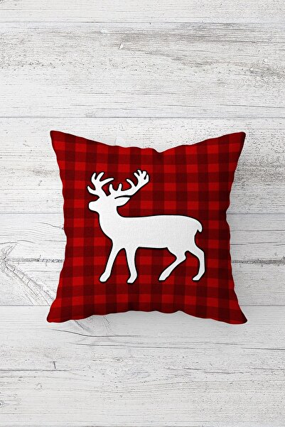 Pelangi Red Deer Plaid New Year's New Year's Hidden Zippered Pillowcase Throw...