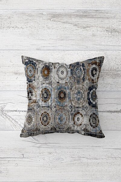 Pelangi Etnik Eskitme Desenli Çift Tarafı Baskılı Gizli Fermuarlı Yastık Kılıfı Kırlent Koltuk Yastık Kılıfı