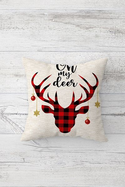 Pelangi Plaid Deer Patterned New Year's New Year Hidden Zippered Pillowcase Throw Pillow Seat Pillowcase
