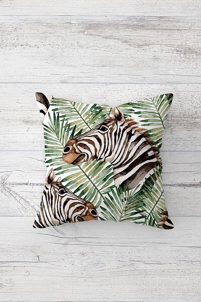Pelangi Tropical Zebra Pattern Double Sided Printed Hidden Zippered Pillowcase Throw Pillow Seat Pillowcase