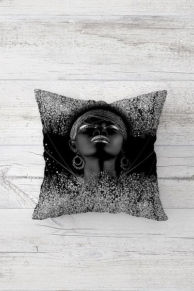 Pelangi Silver African Woman Double Side Printed Hidden Zippered Pillowcase Throw Pillow Seat Pillowcase