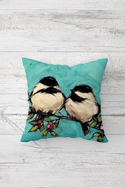 Pelangi زوج من الطيور على فرع الربيع مطبوع على الوجهين وسادة رمي مخفية بسحاب ...