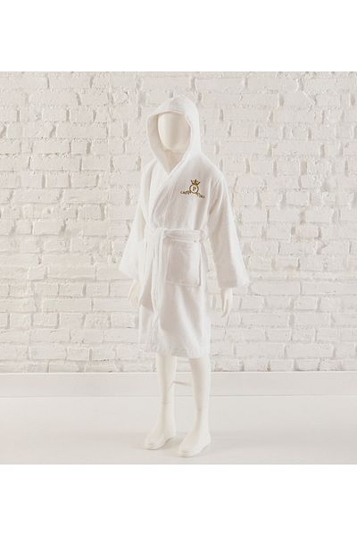 Hepsi Enteresan Soft Triga Mayer Velvet Hooded White Children's Bathrobe