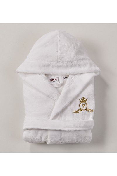 Hepsi Enteresan Soft Triga Mayer Velvet Hooded White Children's Bathrobe