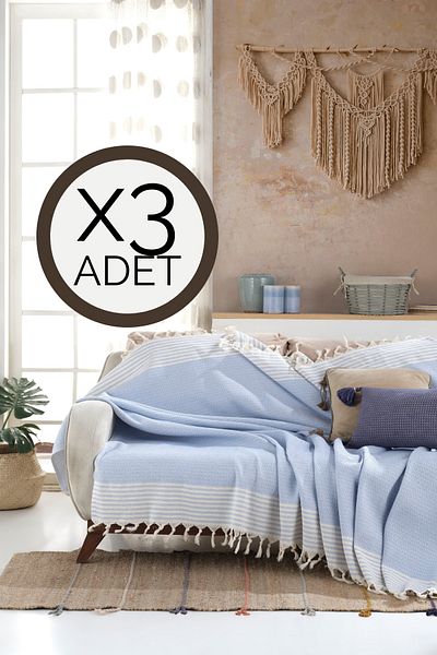 Lux Touch Калъф за диван Bergama Baby Blue 3 части, 180 x 200 см, покривало за диван, калъф за фотьойл, памук