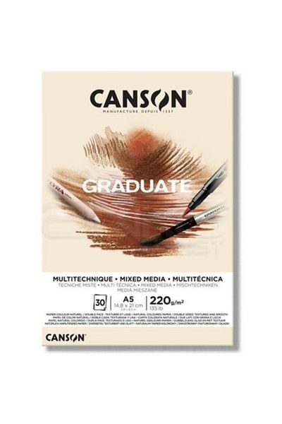 Canson Bloc de desen Graduate Mix Media Natural 30 Sy A5 220 Gr