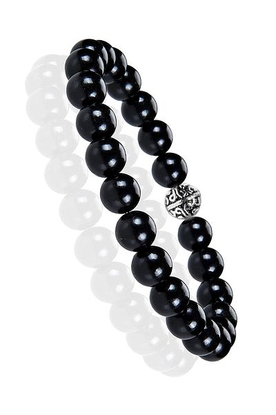 Tesbih Atölyesi Natural Obsidian Stone Bracelet with Certified Silver Device