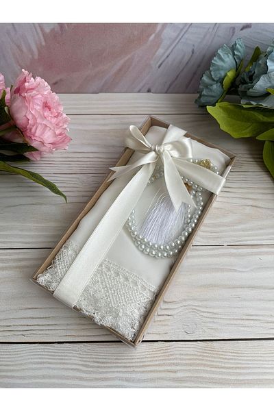 DuhaİslamiHediyelik Πολυτελές σάλι με κορδόνια - Pearl Prayer Beads and Dowry Bundle Home Concept