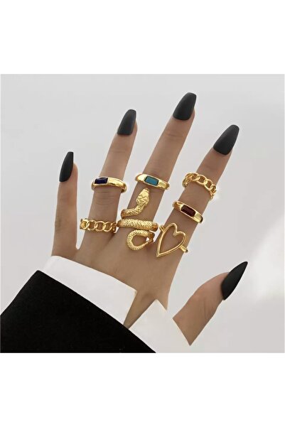 Girift Vintage طقم خاتم ذهبي اللون على شكل قلب وثعبان