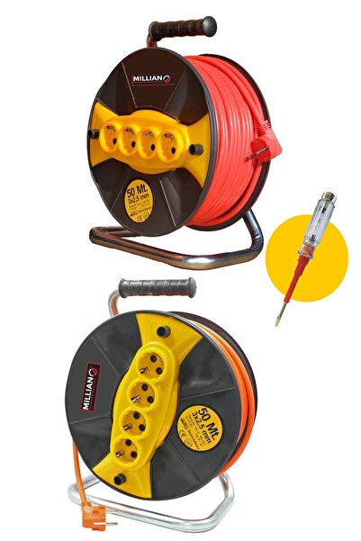 Millian 3 X 2,5 50 Mt Sertifikalı Makaralı Seyyar Uzatma Kablosu 4 Prizli ( Dörtlü )