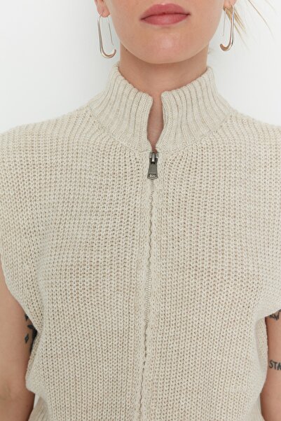Trendyol Collection Basic Knitwear Crop Vest - Stone, zip Twoaw23Hi0015
